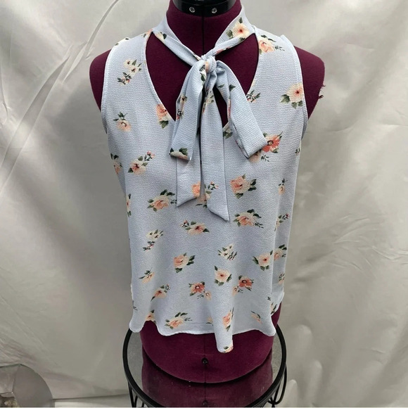 E&M Collection Women blue floral Sleeveless Blouse - Picture 1 of 9